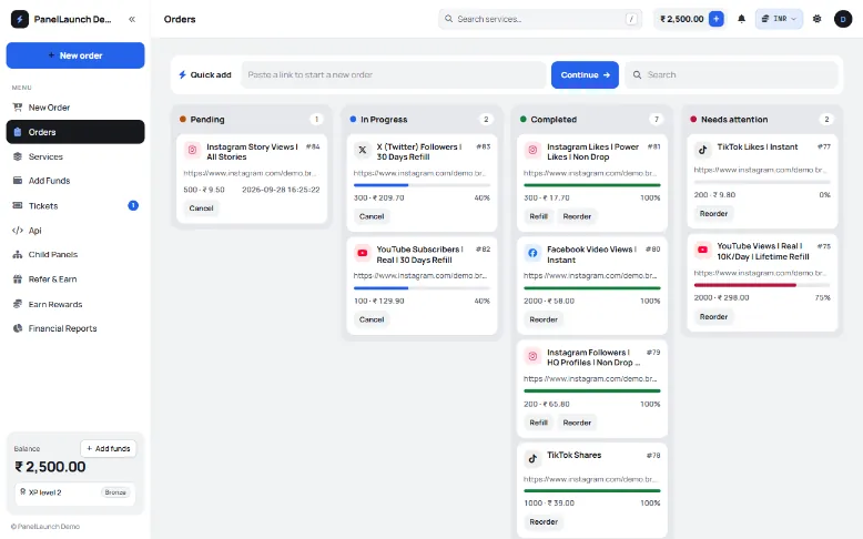 Board storefront theme for an SMM panel