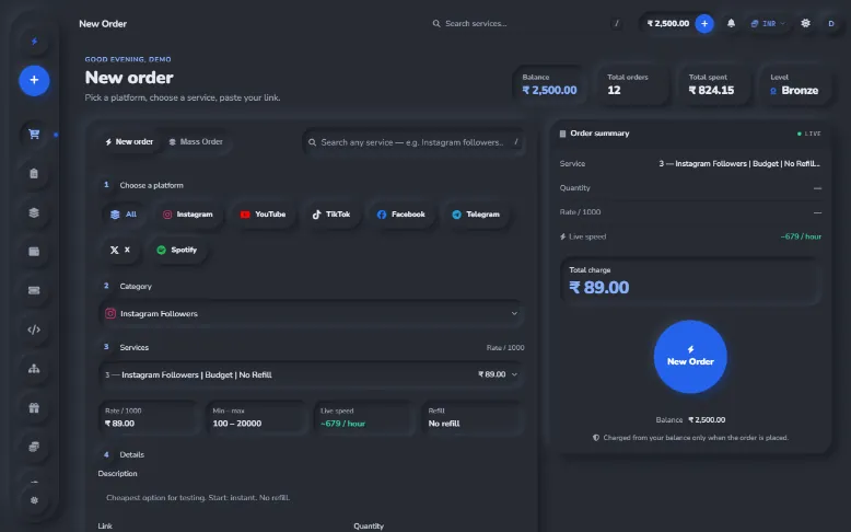 Halo storefront theme for an SMM panel